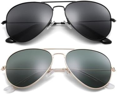Pro Acme Aviator Sunglasses for Men Women Classic Polarized UV400 Protection (2 Pairs) Black Frame/Black Lens + Gold Frame/G15 Green Lens