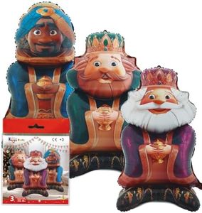 trookee® - Decoracion Navidad - Globos Reyes Magos Metalizados de 110 cm - Pack 3 Globos: Melchor, Gaspar y Baltasar - Adornos Navidad - Globos de Poliamida Navideños - Christmas Gifts