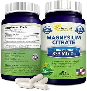 aSquared Nutrition Magnesium Citrate 833mg Supplement - 200 Capsules - Max Strength Vegan Mag Citrate Powder Pills to Support Pure Function of Muscles, Heart & Bones - Helps Increase Energy