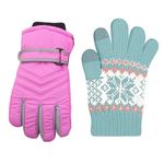 kimmyku 2Pairs Kids Children Toddler Boy Girls Winter Snowproof Waterproof Snow Ski Gloves Mittens Thermal Warm (Light PInk, 3-5Years)