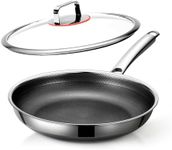 LIGTSPCE Hybrid 12 inch Frying Pans Nonstick with Lid,PFOA Free Cookware,non stick Stainless Steel Large Skillets,Dishwasher and Oven Safe, Works on Induction,Ceramic and Gas Cooktops