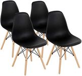 Giantex Eames Dining Chairs, Molded Shell Plastic Chairs w/Wood Legs & Ergonomic Backrest, Pre Assembled, Modern Armless Chairs for Kitchen, Eiffel DSW Style Side Chairs (Black, Set of 4)