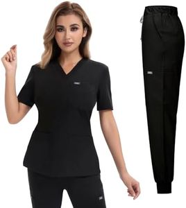 YEZEX Women's Medical Scrub Set, V-Neck Top & Jogger Pants, 10 Pockets