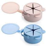 Silicone No Spill Snack Cups for Toddlers – Portable Baby Snack Cup Containers with Dustproof Lid – Dishwasher-Friendly Toddler Spill Proof Cups Without BPA, Lead, or Phthalates – Blue and Pink