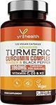 Turmeric Capsules High Strength 1860mg with Black Pepper, Ginger, Vitamin C & D for Immune System & Joints Plus K2 Mk7-120 Vegan Capsules Premium Turmeric Curcumin – Made in The UK by YrHealth