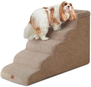EHEYCIGA 5-Step Curved Dog Stairs for High Beds 20.7" H, Camel