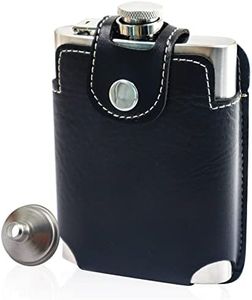 Modixun 8oz/230ml Hip Flask with Belt Leather Case, Easy to Carry, 18/8 304 Stainless Steel Hip Flask for Liquor, Leak Proof Drinking Flask with Small Funnel