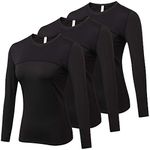 Yuerlian 3 Pack Womens Long Sleeve Performance Base Layer Running Training Top, Black, L