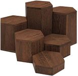 BELLE VOUS 6 Pack Wooden Hexagon Display Risers - Wood Showcase Stands for Shelves and Countertops - Step Plinths for Jewellery, Retail, Figures, Cupcakes and Desserts