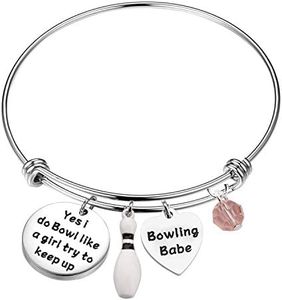 MAOFAED Bowling Ball Lover Gift Bowling Pin Charm Bracelet Bowling Coach Jewelry Bowling Gift for Bowling Players (bowling babe CA)