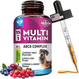 Cat & Dog Multivitamin Liquid with Glucosamine & Cranberry | 15 in 1 Health Supplements for Urinary Tract Kidney, Bladder, Hip & Joint, Skin & Coat | Natural UTI Medicine Made in USA (60 ml)