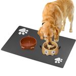 Dog Food Mat, Special Mat for Pet Feeding, Large Dog Bowl Mat 40x60 CM, Absorbent Dog Feeding Mat with Rubber Non Slip Bottom, Washable & Quick Drying, Cat/Dog Placemat for Food and Water Bowls (Grey)