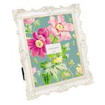 Laura Ashley 8x10 White & Gold Ornate Textured Hand-Crafted Resin Picture Frame w/Easel & Hook for Tabletop & Wall Display, Decorative Floral Design Home Décor, Photo Gallery, Art (8x10, White/Gold)