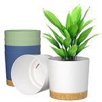 6.5 inch Plant Pot, Self Watering Planter for Indoor Outdoor House Plants, Modern Decorative Plastic Flower Pot Container with Drainage Hole and Saucer(6 Pack, White/Green/Blue)