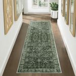 Anidaroel Washable Runner Rug 2.5x8, Green Kitchen Runner Rugs Non Skid Washable 8ft, Vintage Boho Long Hallway Runner Rug, Distressed Soft Bathroom Runner for Laundry Room