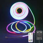 Aclorol RGB+IC Addressable Neon Rope Lights 10M Waterproof Outdoor LED Neon Lights with Music Sync Flexible DIY Design Works with Bluetooth APP Neon Led Strip Lights for Bedroom Wall Decor 24V