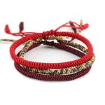 MENGLINA Men Women Chinese Lucky Red String Bracelet Tibetan Buddhist Prayer Handmade Yoga Prayer Rope Mala Bracelet Adjustable Size (3pcs/Set)