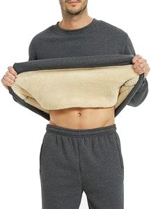 Yeokou Mens Fashion Warm Fleece Crewneck Sweatshirt Thick Sherpa Lined Pullover Tops(Grey-S)
