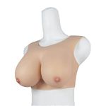 XSWL Realistic Silicone Breast Forms Soft Fake Boobs Elastic Cotton Filler Waterdrop Shape Breastplate for Crossdressers Transgender,Nude,B cup