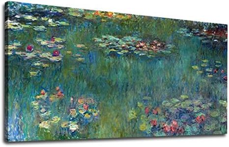 Large Canvas Wall Art Water Lilies by Claude Monet Landscape Canvas Pictures Modern Green Garden Canvas Artwork Contemporary Wall Art Nature Picture for Home Office Wall Decor Framed Ready to Hang