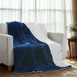 Tache Navy Blue and White Throw Blanket 63x87 Embossed Super Soft Warm Fluffy Cozy Cuddly Night Blue Sherpa Throw Blanket, for Couch, Sofa or Twin Size Bed