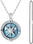 WOUOVO Navy-Anchor Travel-Map Rotatable Compass Necklace - Inspirational Nautical Dream Opal Compass Pendant Necklaces for Women Men,Christmas Jewelry Gifts for Boys and Girls, Metal, Created Opal