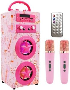 Kidsonor Kids Bluetooth Karaoke Machine with 2 Microphones, Wireless Remote Control Portable Karaoke Music MP3 Player Loudspeaker with Microphones for Kids Adults Home Party (Pink)
