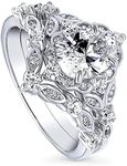 BERRICLE Sterling Silver Chevron Wedding Engagement Rings Cubic Zirconia CZ Halo Ring Set for Women, Rhodium Plated Size 4-10, Sterling Silver Cubic Zirconia, Cubic Zirconia