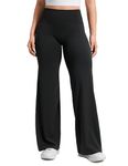 CRZ YOGA Softretch Women's No Front Seam Wide Leg Yoga Trousers 30" - High Waisted Lounge Casual Soft Comfy Straight Leg Pants Black 10