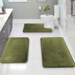 Clara Clark 3 Piece Bathroom Rugs Bath Mat Set, Velvet Memory Foam Bath Mats for Bathroom - Non-Slip, PVC Backing Bath Rugs, Washable Bathroom Rug Mats - Dries Quickly, Green Bathroom Rug Set