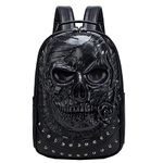 Berchirly Embossed 3D Men PU Leather Backpacks Rivet Punk Rock Bag Casual Travel Laptop Backpack Bookbag - Black - 36 cm