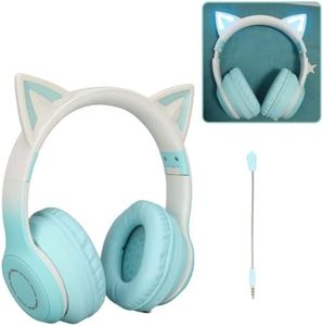Auriculares Cat Ear, Auriculares Inalámbricos Para Juegos A Través De Bluetooth 5.1/3.5mm AUX Cable, Auriculares Plegables Con Luces LED De 7 Colores Y 4 Modos LED Para Niñas, Adultos(Vegetal)