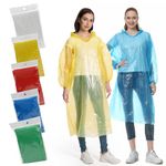 Habaylin Rain Poncho, 5 Pack Poncho Waterproof Adults, Clear Disposable Poncho Emergency Raincoats with Hood and Sleeves for Women & Men, Plastic Poncho for Festivals, Camping, Theme Parks