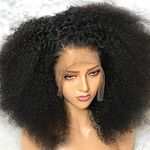 Afro Kinky Curly Human Hair Wig 13x4 HD Lace Front Wigs 180 Density Glueless Wigs Human Hair Pre Plucked Brazilian Kinky Curly Lace Frontal Wigs for Black Women 14 Inch