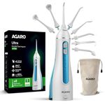 AGARO Ultra Plus Portable Dental Flosser: 8 nozzles, 4 modes, cordless, rechargeable, IPX7 waterproof, 200ml tank. Ideal for home/travel oral care.