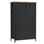 SONGMICS Drawer Dresser, Storage Dresser Tower with 5 Fabric Drawers, Dresser Unit, for Hallway, Bedroom, Ebony Black and Rustic Brown ULTS514B01