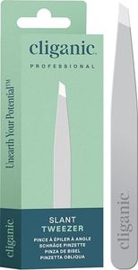 Cliganic Professional Eyebrow Tweezers Slant Tip (Silver) - Precision for Men & Women, Stainless Steel Best for Plucking Chin Facial Hair