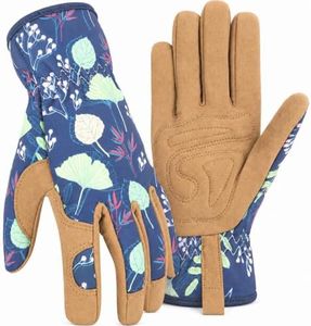 WOHEER Leather Gardening Working Gloves for Women, Abrasion Garden Gloves Scratch Resistant Breathable for Weeding, Digging, Planting, Raking & Mowing (Medium)