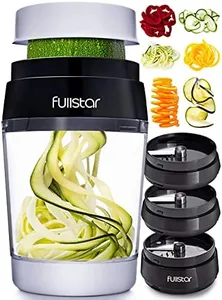 Fullstar Black 6 in 1 Vegetable Spiralizer, Stainless Steel Blade, Adjustable Handheld Spaghetti Cutter, Zucchini Noodles, Container Included