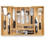 Pristine Bamboo Silverware Organizer - Expandable Kitchen Drawer Organizer - Adjustable Kitchen Drawer Organizer for Utensils, Expandable to 25 Inches Wide, 10 Compartments, Silverware Tray for Drawer