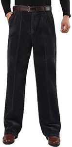 Flygo Mens Wale Stretch Expandable Waist Straight-Fit Corduroy Pant Non-Iron (36, Dark Grey)