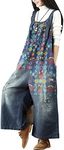 Yeokou Women's Loose Baggy Denim Wide Leg Jumpsuit Rompers Overalls Harem Pants (One Size US S-L, Style 13 Blue)
