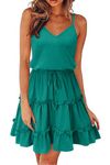 Newshows Women's 2024 Summer Dress Spaghetti Strap Casual Boho Beach Vacation Outfits Drawstring Ruffle Skater Hem Teens Sun Dress Trendy(Lake Green, S)