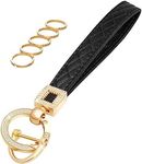 OHKYOOT Microfiber Leather Wristlet Keychain,Wrist Keychain Car Key Chain with 5 Key Ring and Anti-Lost D Ring, Black Gold