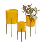 Deco 79 Metal Indoor Outdoor, Set of 3 Planters 12", 14", 18"H, Yellow