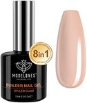 Modelones 8-in-1 Builder Nail Gel, Neutral Nude Gel Builder for Nail Thickening, Hard Gel Nail Strengthener Extension Color Gel Base Rhinestone Gel Nail Glue