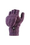 HEAT HOLDERS Ladies 2.3 tog Thermal knitted FINGERLESS Mitten Cap Gloves Purple