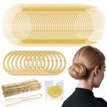 30pcs Blonde Invisible Hair Nets with 40pcs Hair Pins & 10pcs Hair Bands, Teenitor Elastic Edge Mesh Hair Nets for Bun in Individual Package, Gold U Shape Bobby Pins for Ballet Dancers Nurse Women