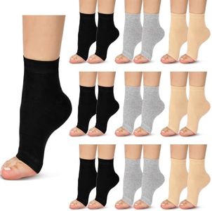 Cuffbow 9 Pairs Toeless Socks for Women Cotton Pedicure Socks Flip Flop Open Toe Socks Women, Black Gray Pale Yellow, One Size