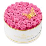 Beaulasting Roses Preserved Roses 47-Piece Forever Real Roses in Suede Box Flowers for Delivery Prime Preserved Flowers Gift for Wife Mothers Day Valentines Day (Pink)